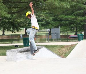 Skateboarder Jumping onto Wall (2)